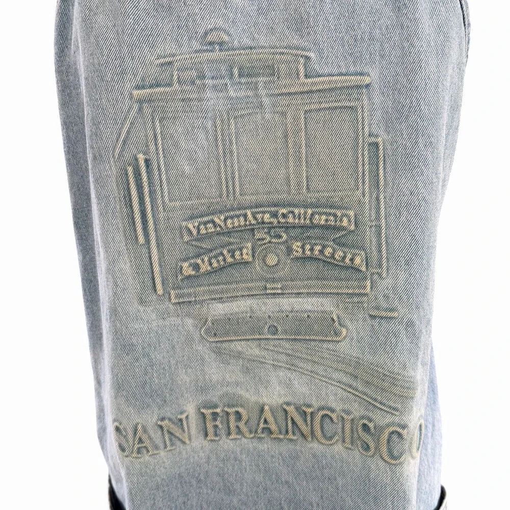 Vintage 90's San Francisco Cable Car Embossed Denim Apron USA Cooking BBQ Chef